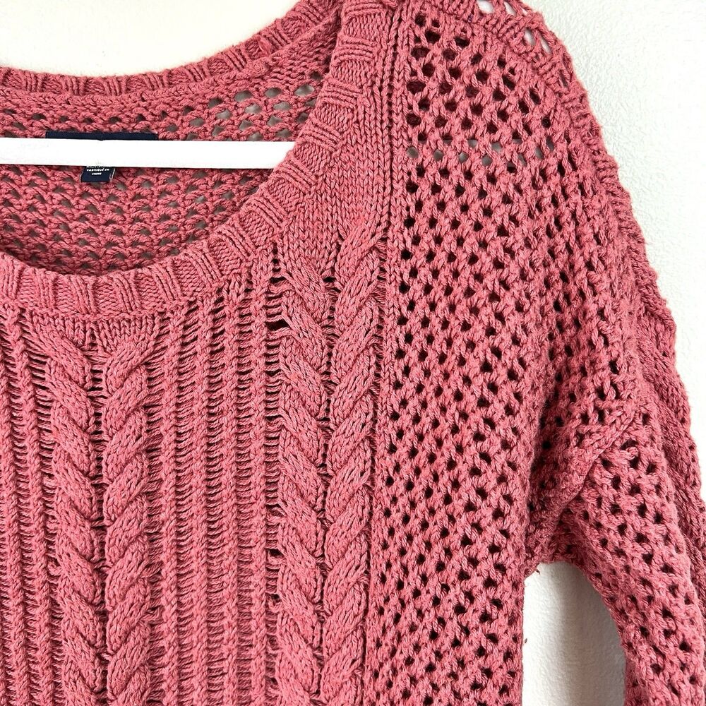 American Eagle Outfitters Mauve Rustic Pink Thick Cableknit Y2K Cozy Sweater Med - Picture 5 of 7